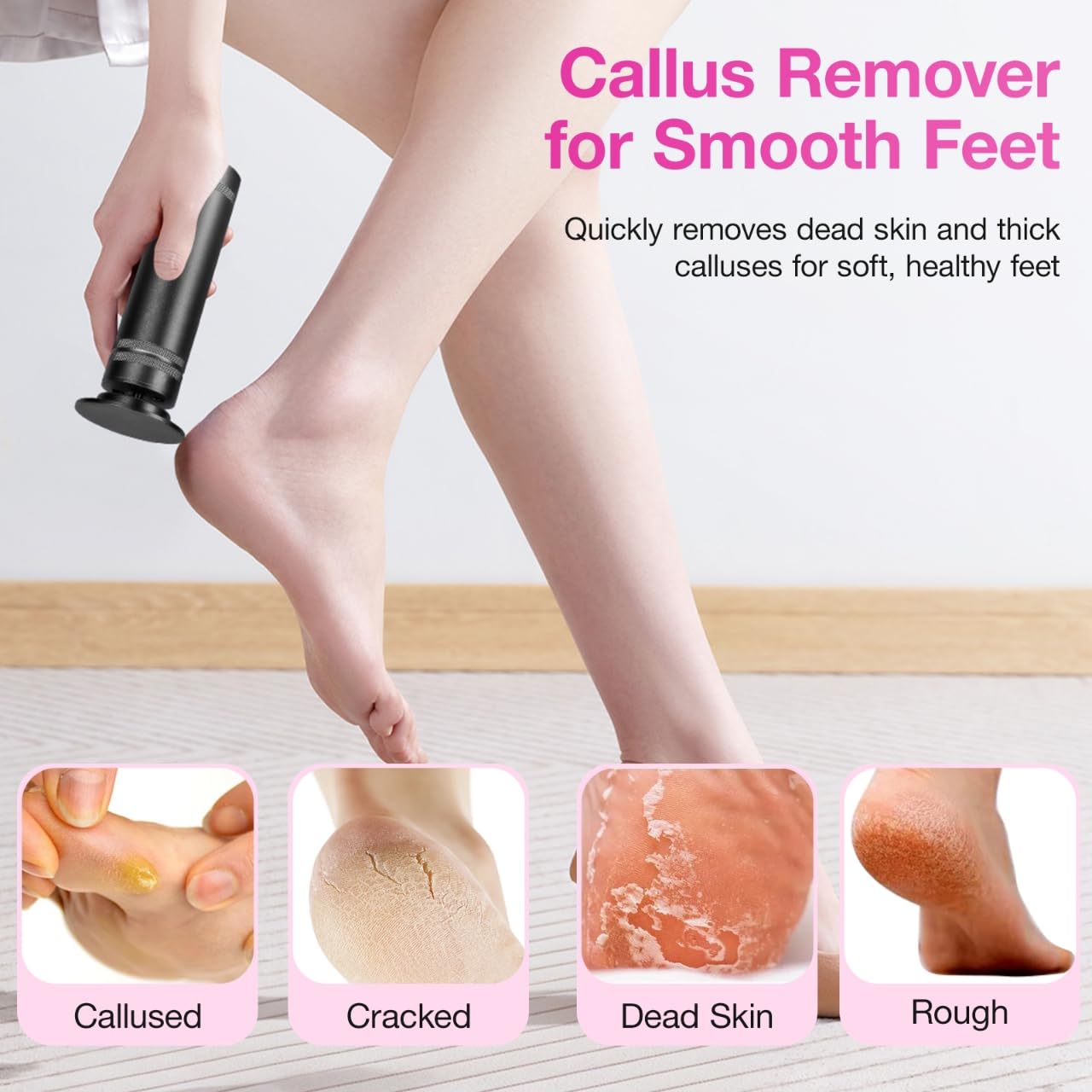 Hocent Upgrade 1200RPM Electric Callus Remover for Feet, Powerful Electric Foot File with 60 Sandpaper Discs, Adjustable Speed, Plug-in Pedicure Tool for Cracked Heels & Dead Skin, Black
