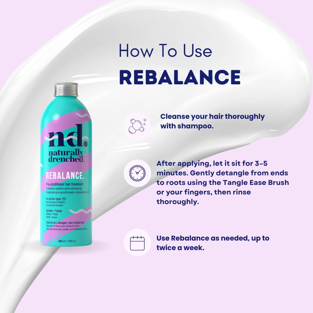 Naturally Drenched Rebalance Pre-Conditioner Hair Treatment for Dry, Damaged or Color Treated Hair | Vegan, Phalate & Paraben-Free | 13.5 Ounces