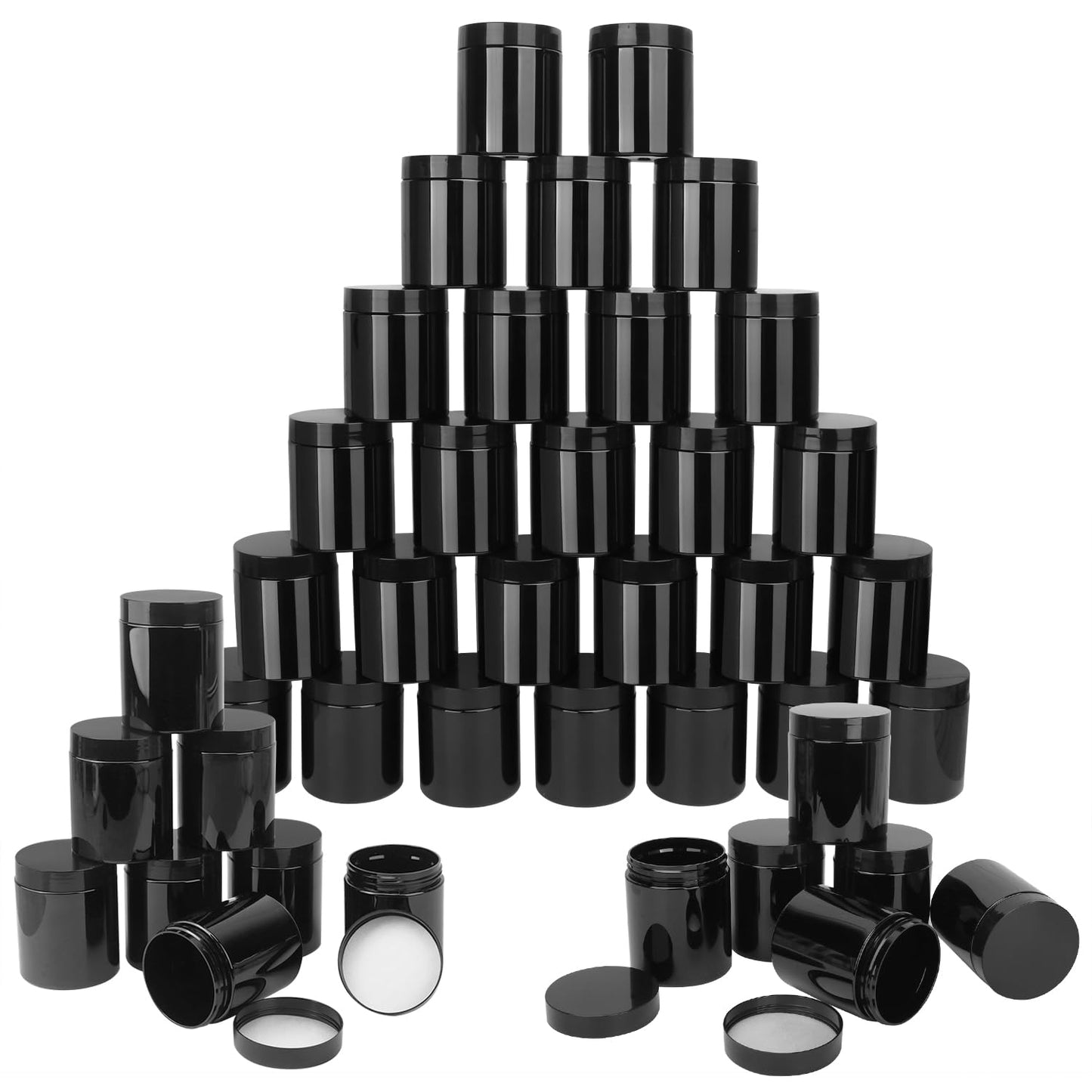 IHDYPPEW 48 Pack 8 OZ Plastic Jars with Black Lids, Empty Plastic Mason Jars, Cosmetic Jar with Lids for Cream, Body Butters, Moisturizers, Candy, Beads, Samples (Black)