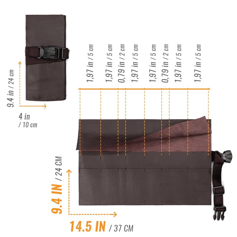 Under NY Sky Salon Scissors Roll Up Holder – Professional PU Leather Pouch Case for Hair Stylists, Barbers & Hairdressers – Portable Storage Organizer for Hair Cutting Shears & Salon Tools - Brown