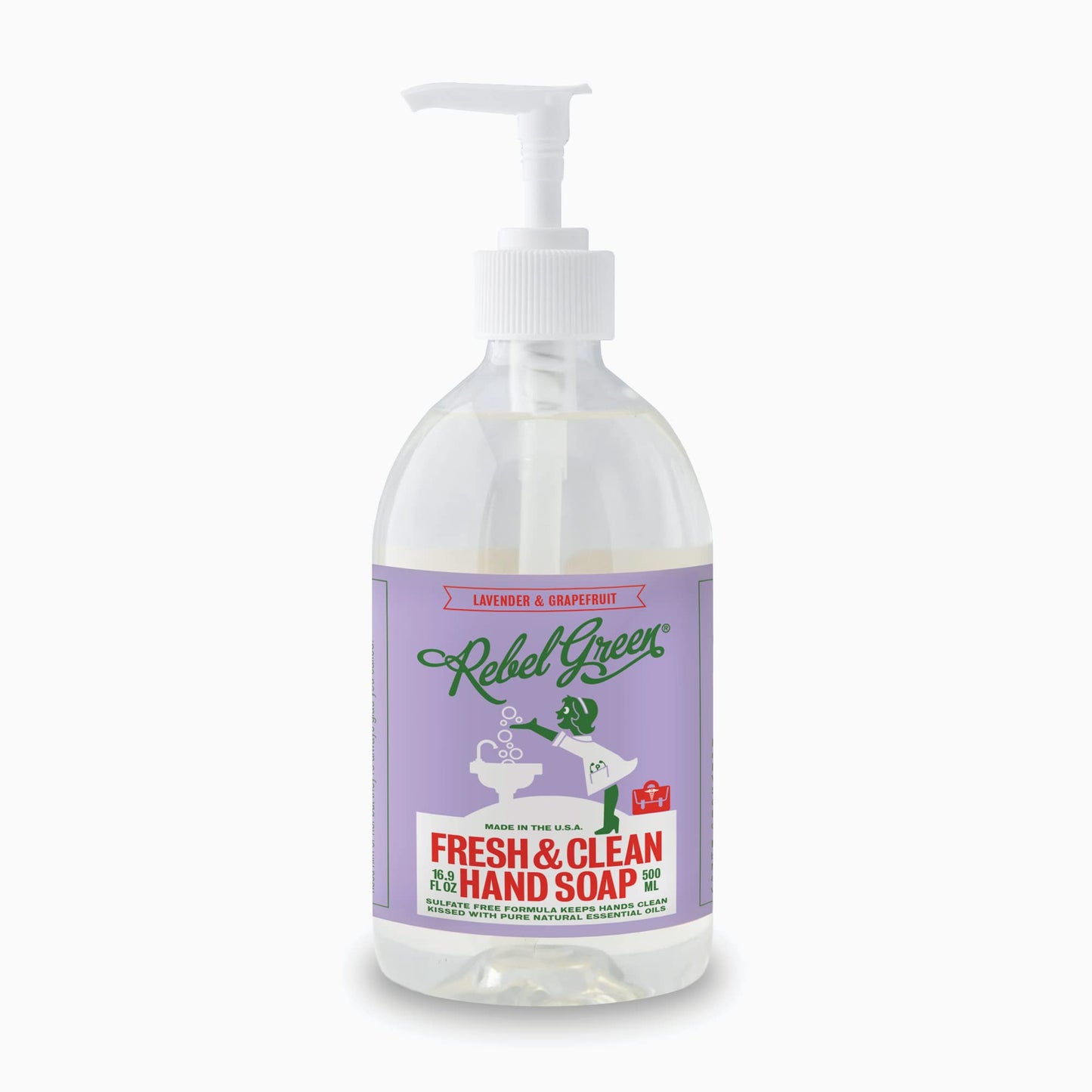 Rebel Green Liquid Hand Soap - Moisturizing Natural Bathroom & Kitchen Liquid Soap - Gentle Household Hand Wash (Lavender & Grapefruit, 16.90 Fl Oz (Pack of 4))