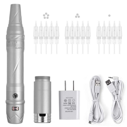 Poysuper Tattoo Permanent Makeup Pen Machine Kit With 15pcs Needles Microblading Supplies (Silver) USS-A951