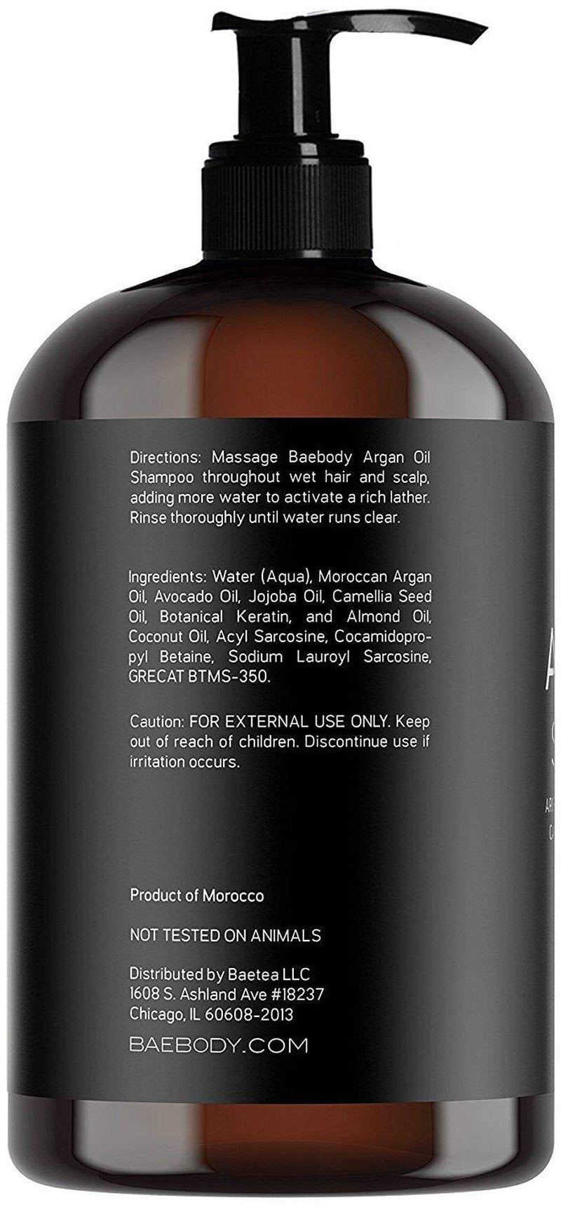 Baebody Moroccan Argan Oil Shampoo for Dry Hair - Moisturizing Formula for Women and Men, Hydrating and Sulfate-Free, 16 fl oz
