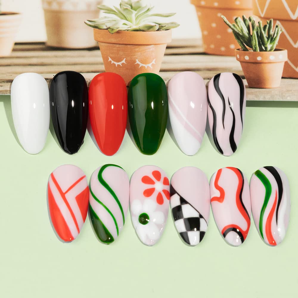 MIZHSE Gel Liner Nail Art Polish Christmas Spider Line 7ml, Drawing Painting Swirl French Nail Design, Green Red Manicure Set for Gel Paint