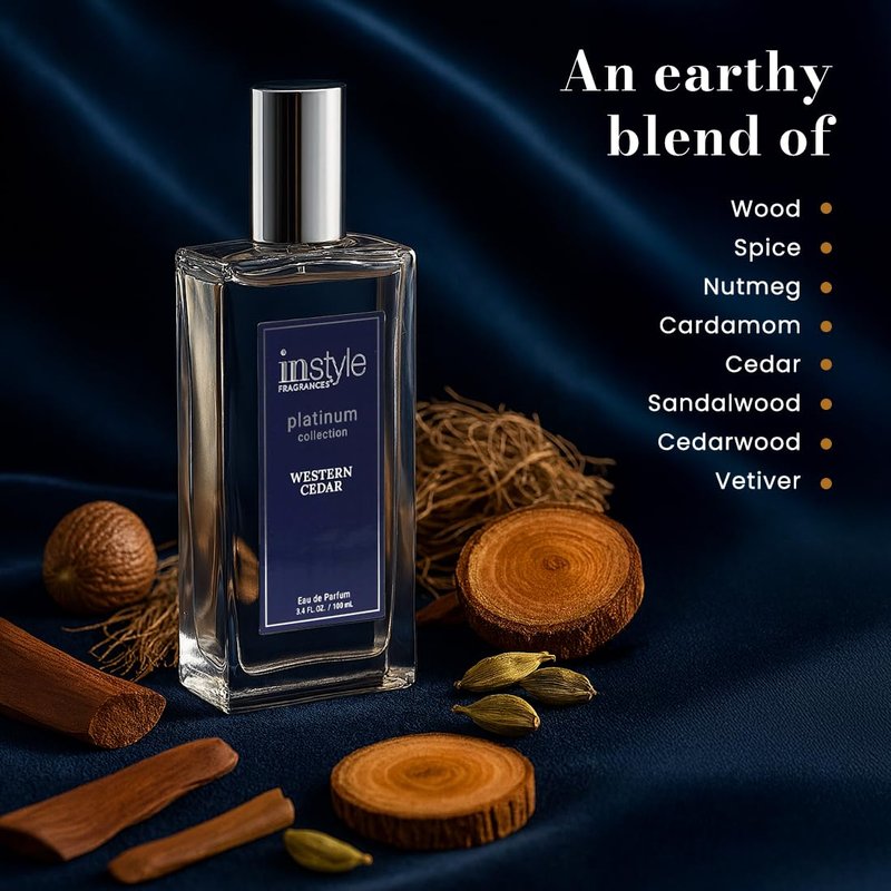 Instyle Fragrances Platinum Collection Western Cedar, Inspired by L.e Labo’s Sa.ntal 33, Premium Unisex Eau de Parfum, CLEAN, Vegan, Paraben-Free, Never Tested on Animals, 3.4 Fluid Ounces