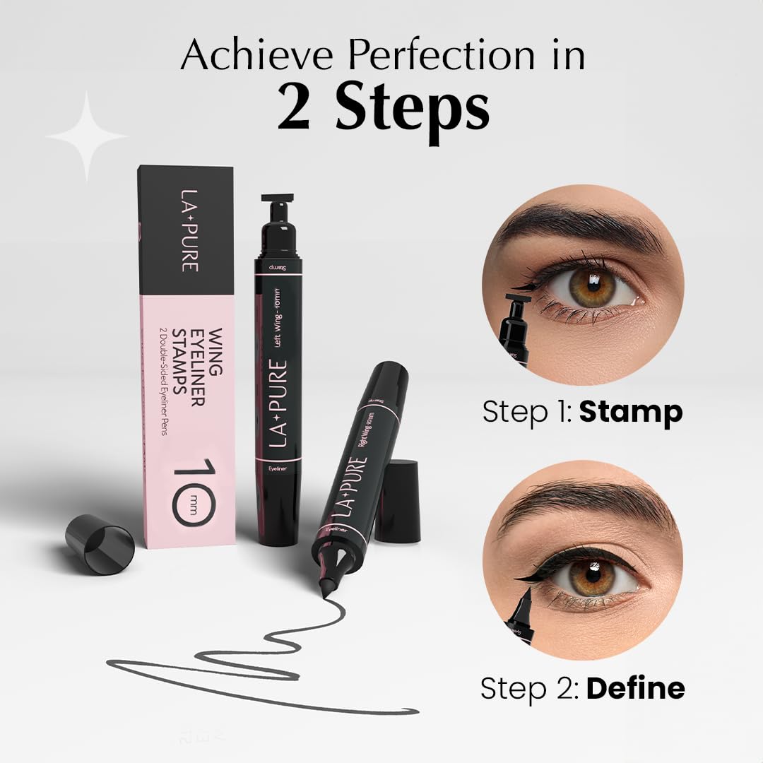 LA PURE Waterproof Liquid Eyeliner Stamp Winged Eyeliner Tool 2x Cat Eye - Winged & Fine Tipped Pen Eyeliner Stencil Smudge Proof Black Eye Liner Tiktok Trend Items Wing Stamp - Black 10mm