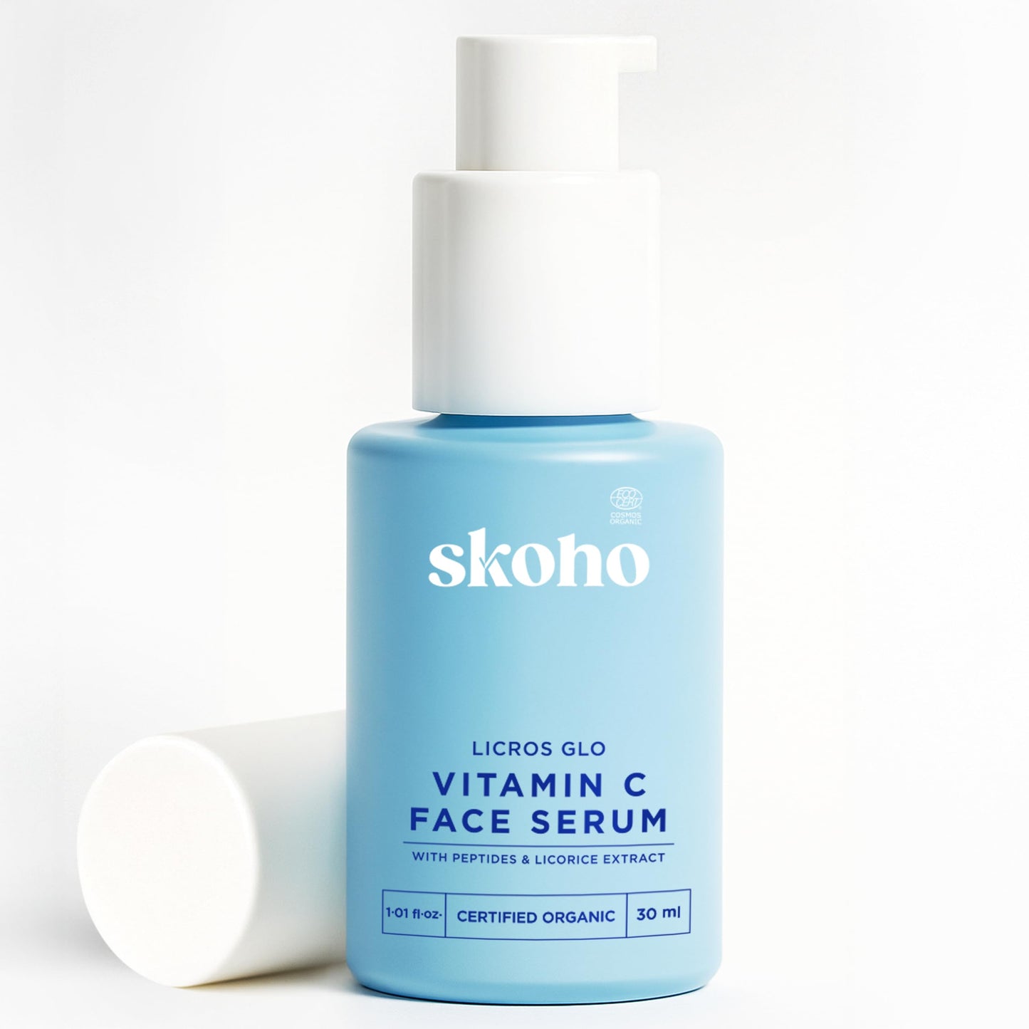 SKOHO Organic Vitamin C Face Serum with 98.932% Naturality | Reduces dark spots & Hyper Pigmentation | Licorice, Natural Peptides, Vitamin C | 30ml, Natural