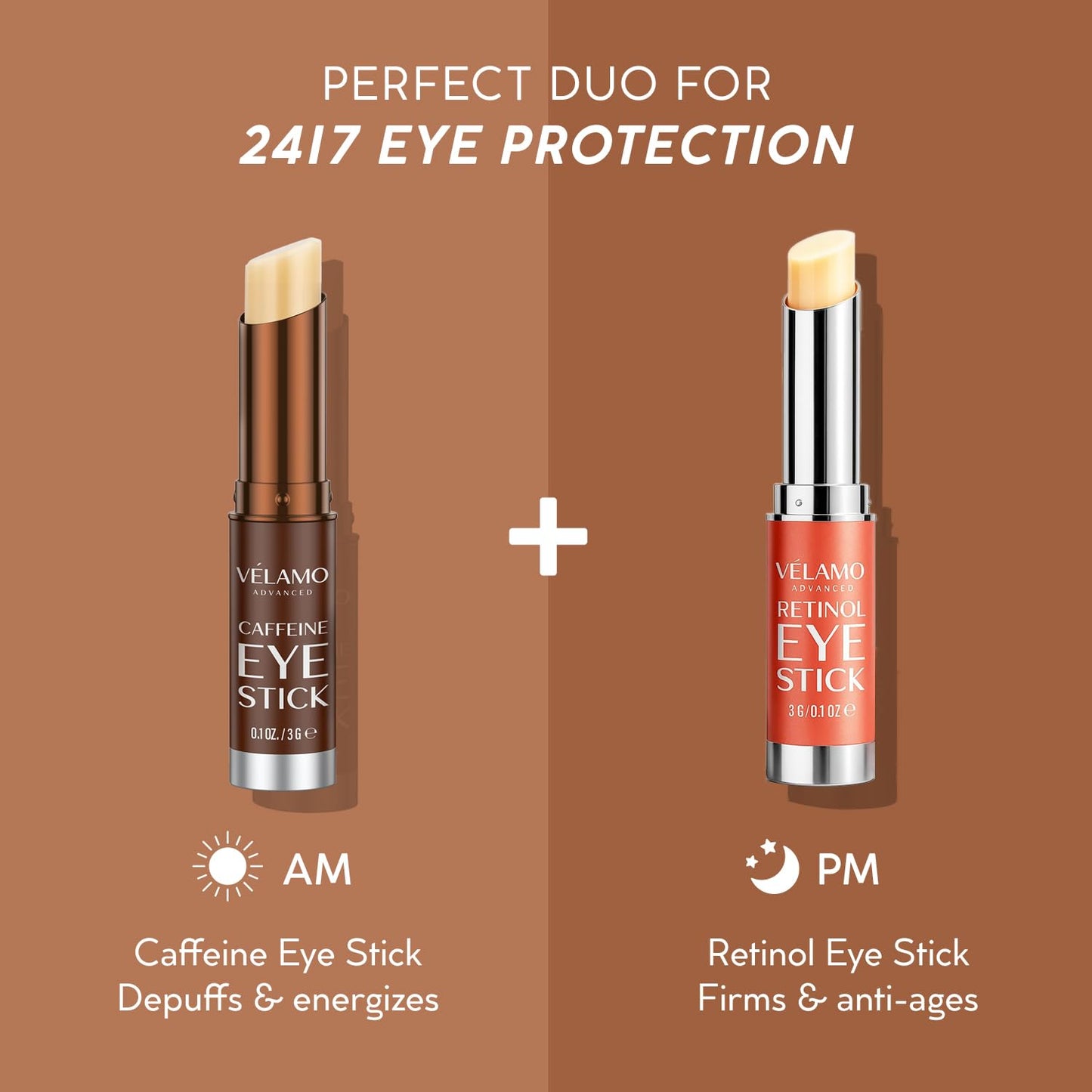 VELAMO ADVANCED Caffeine Eye Stick: Energizing & Hydrating Under Eye Balm for Dark Circles & Puffiness - Travel Essentials, Portable & Perfect for On-the-go Use, 0.1 OZ/3g 2 Pcs