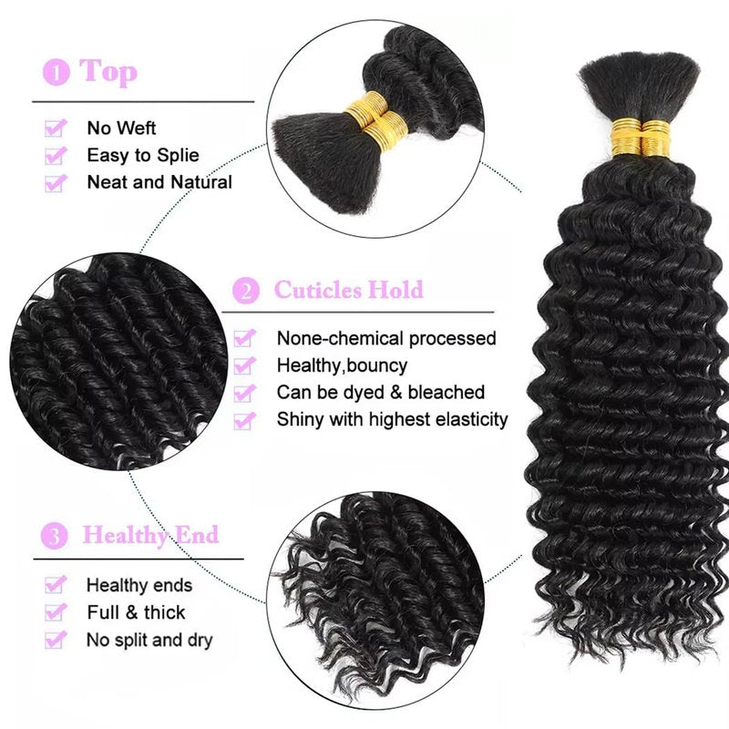Human Braiding Hair for Boho Braids 18 Inch 120g Deep Wave Bulk Human Hair for Braiding 14A 100% Unprocessed Curly Bulk Bohemian Hair Extensions Natural Color No Weft