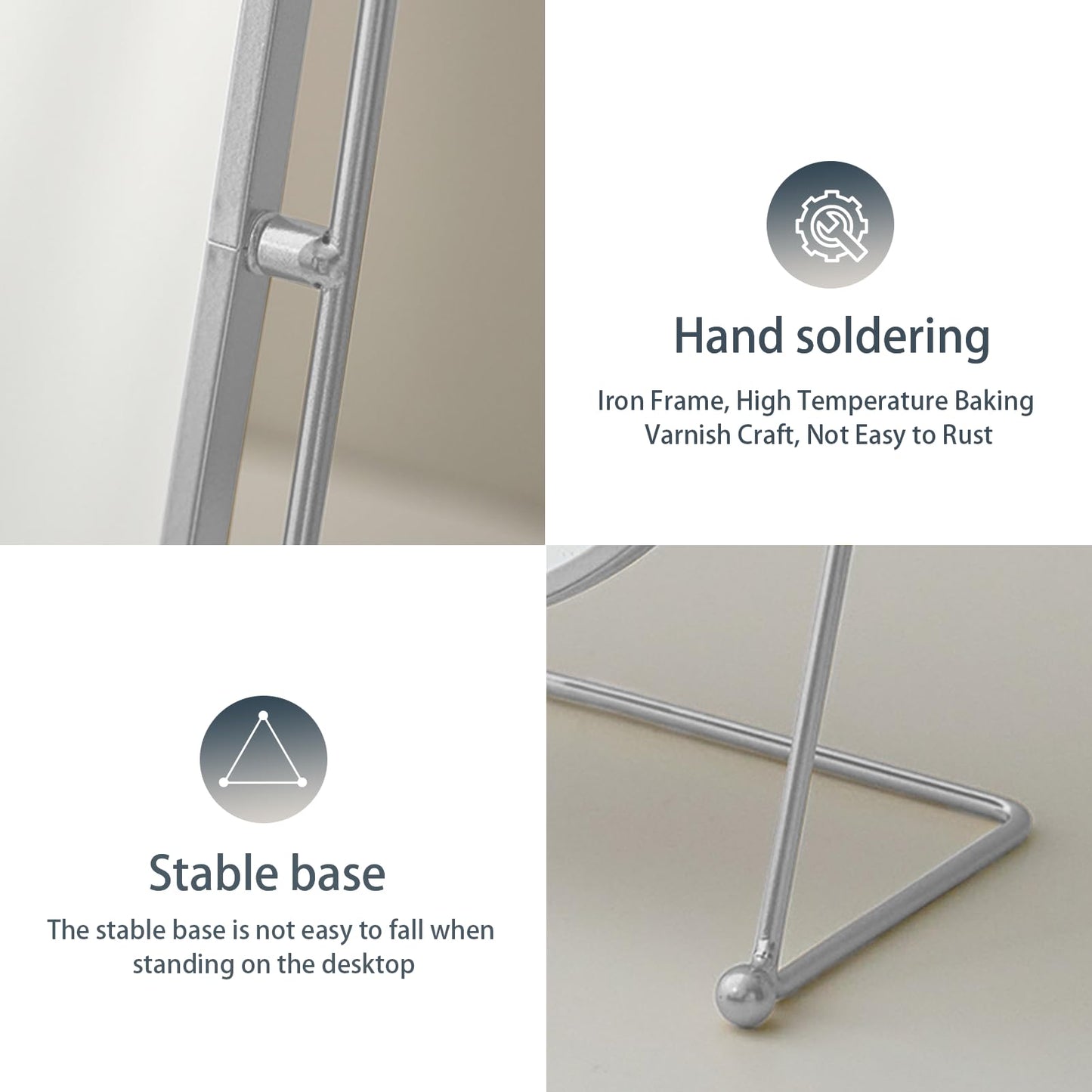 Leafpool Tabletop Vanity Makeup Mirror, 360°Rotation Standing Desk Table Vanity Silver Make up Mirror for Bathroom or Bedroom