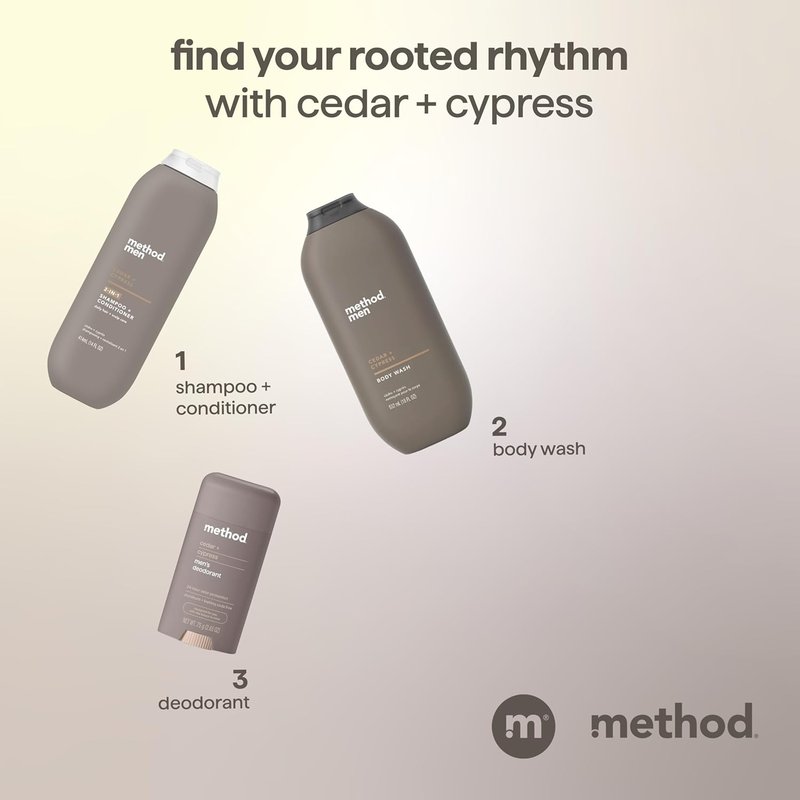 Method Men 2-in-1 Shampoo and Conditioner | Cedar + Cypress - Cleans & Conditions with Argan & Jojoba Oil - 14 oz
