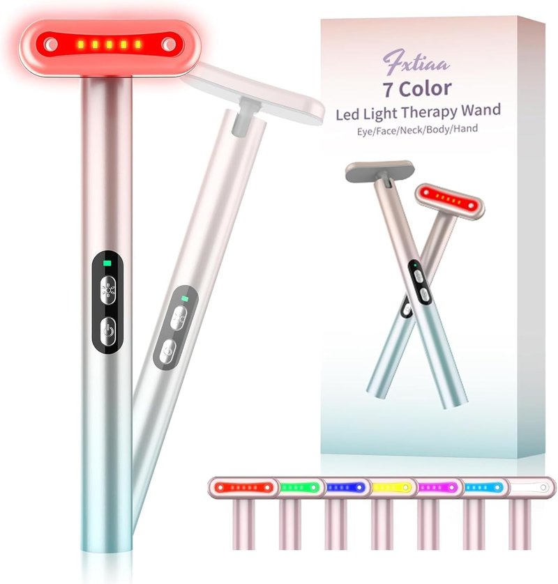 LED Facial Light Therapy Wand - 7 Color Eye Beauty Massager for Skin Rejuvenation | Red & Blue Treatment