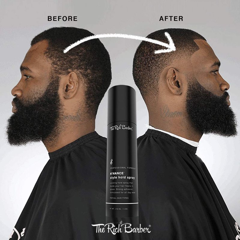 The Rich Barber N’Hance Hold Spray for Hair Building Fibers - Long Lasting Locking & Setting Hold Spray for Natural Concealing Hair Thickening Fibers (5 oz.)