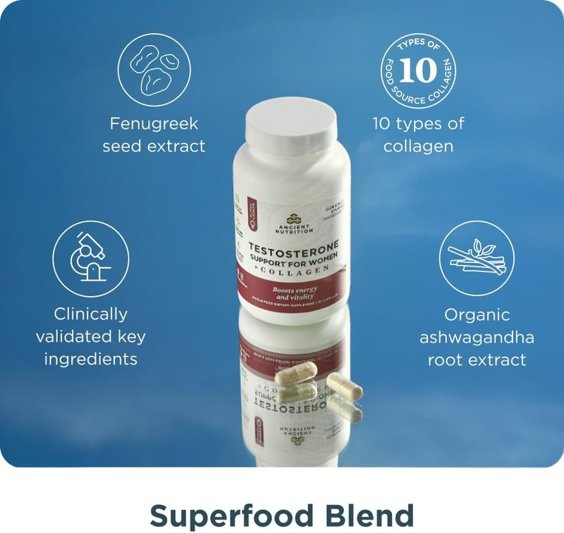 Testosterone Support Supplement - Hydrolyzed Collagen Peptides for Female Hormone Balance | 90 Capsules