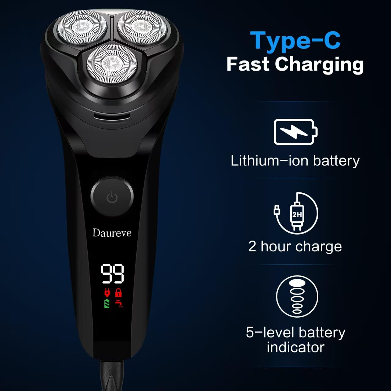 Daureve Electric Razors,2025 New Upgrade Shaver, Model Rechargeable Shaver, USB Razor for Men, Washable Razor(Black)