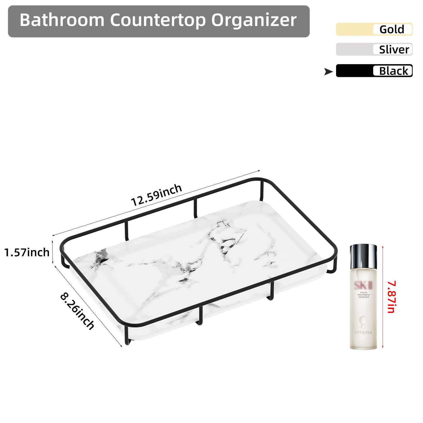 Bathroom Organizer Countertop Perfume Organizer Makeup Organizer Cosmetics Storage Display Rack Vanity Tray Dresser Stainless Steel Gold Shelf White Marble Ceramic Tray