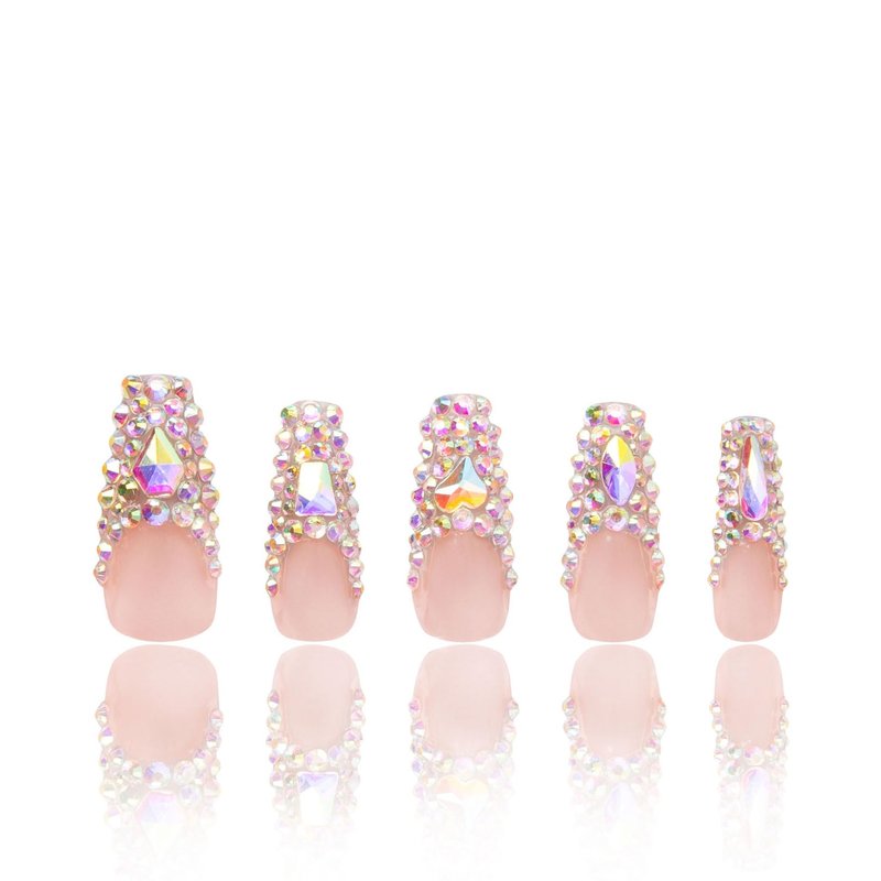 LOVFUL Press on Nails Angel's Tear Rhinestone | Handmade with Full Covered Crystals | Reusable Full Cover Nails | Coffin Classic Regular 1.3 in | H48-S