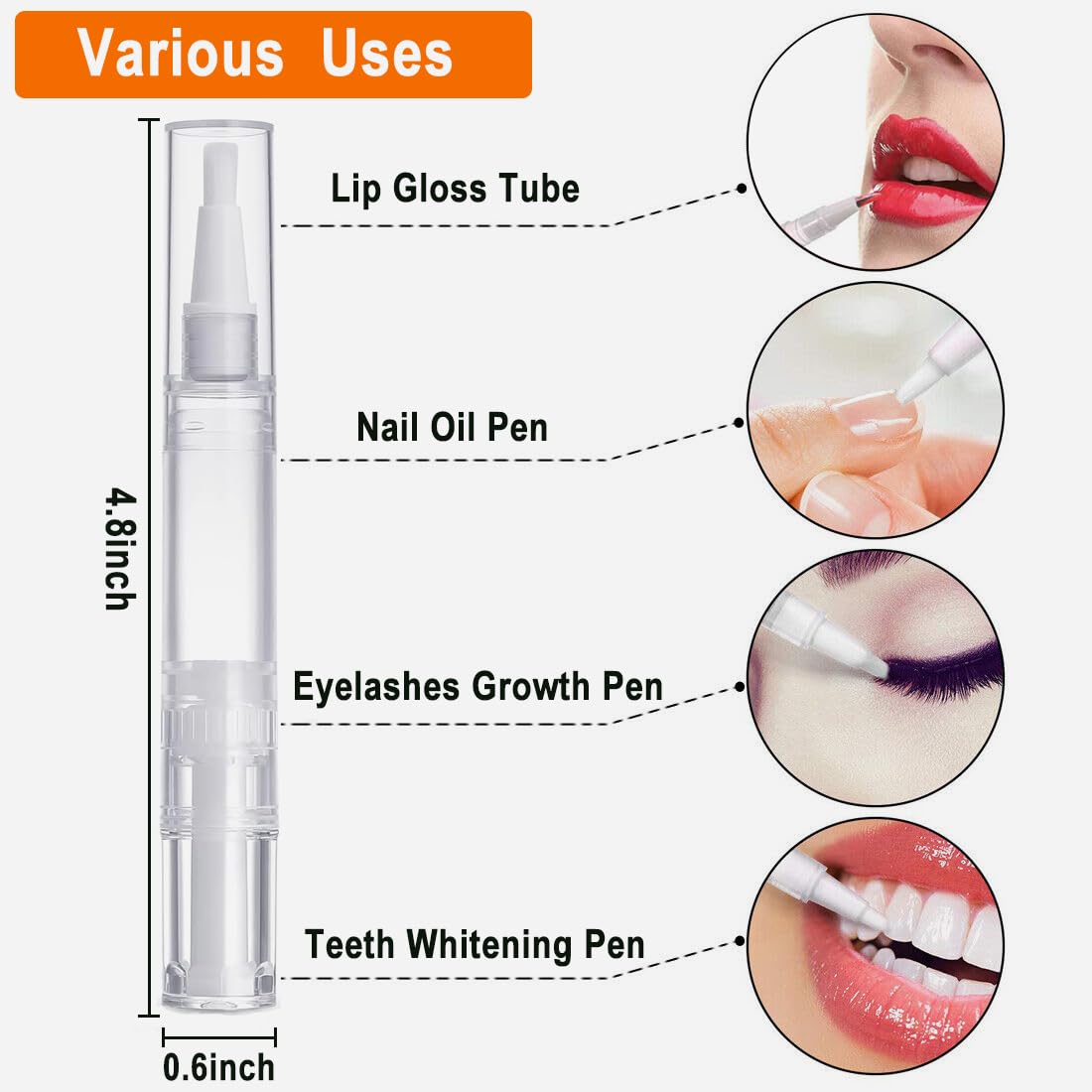 Rvetol 30 Pack 5 ML Cuticle Oil Pens, Empty Nail Oil Pen Transparent Twist Pens with Brush Tip Cosmetic Lip Gloss Containers Applicators Eyelash Growth Liquid Tube with Sticker