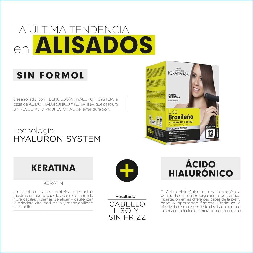PLACENTA LIFE KERATIMASK Brazilian Straightening Kit with Keratin and Hyaluronic Acid - Keratin Treatment- Get a perfect smooth,shiny and silky- Formaldehyde FREE,(Pack of 2)