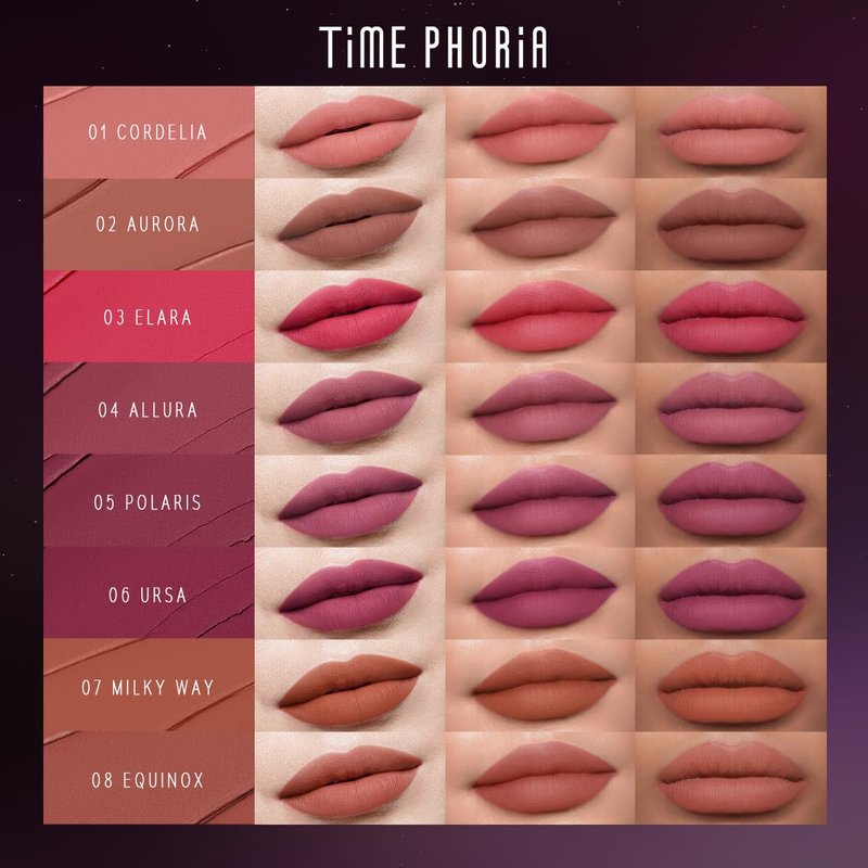 TIMEPHORIA Nebula Velvet Lip Cream, 09 Helion Deep Berry Red Color, Velvet Matte Finish, Lightweight Non-Drying Soft Cream Texture, Blurs Lip Lines, High Pigment Transfer-Proof Long-Lasting Lip Tint