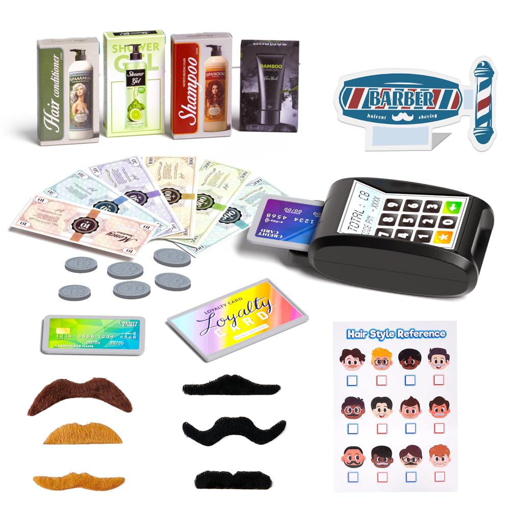 G.C 52Pcs Kids Hair Salon Toys Barber Kit Toddler Pretend Play Hair Cutting Boys Shaving Set with Hairdryer Shaver Razor Flat Iron Clipper Apron Scissors Styling Accessories Birthday Gifts