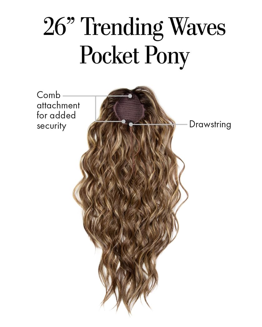 Kim Kimble 26" Trending Waves Pony Hairpiece, Trendy Modern Wavy Ponytail With Built in Claw clip by Hairuwear, MC30/130SS Cherry Cola