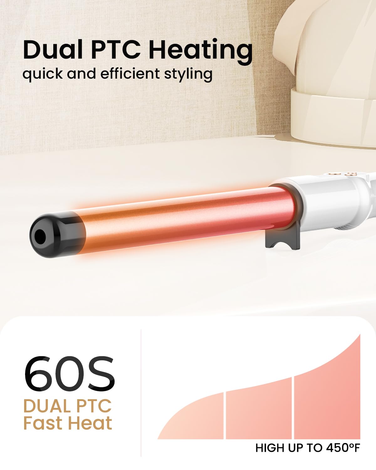 1 Inch Extra Long Barrel Curling Wand, Ceramic Tourmaline Curling Wand Professional Dual Voltage with Adjustable Temperature