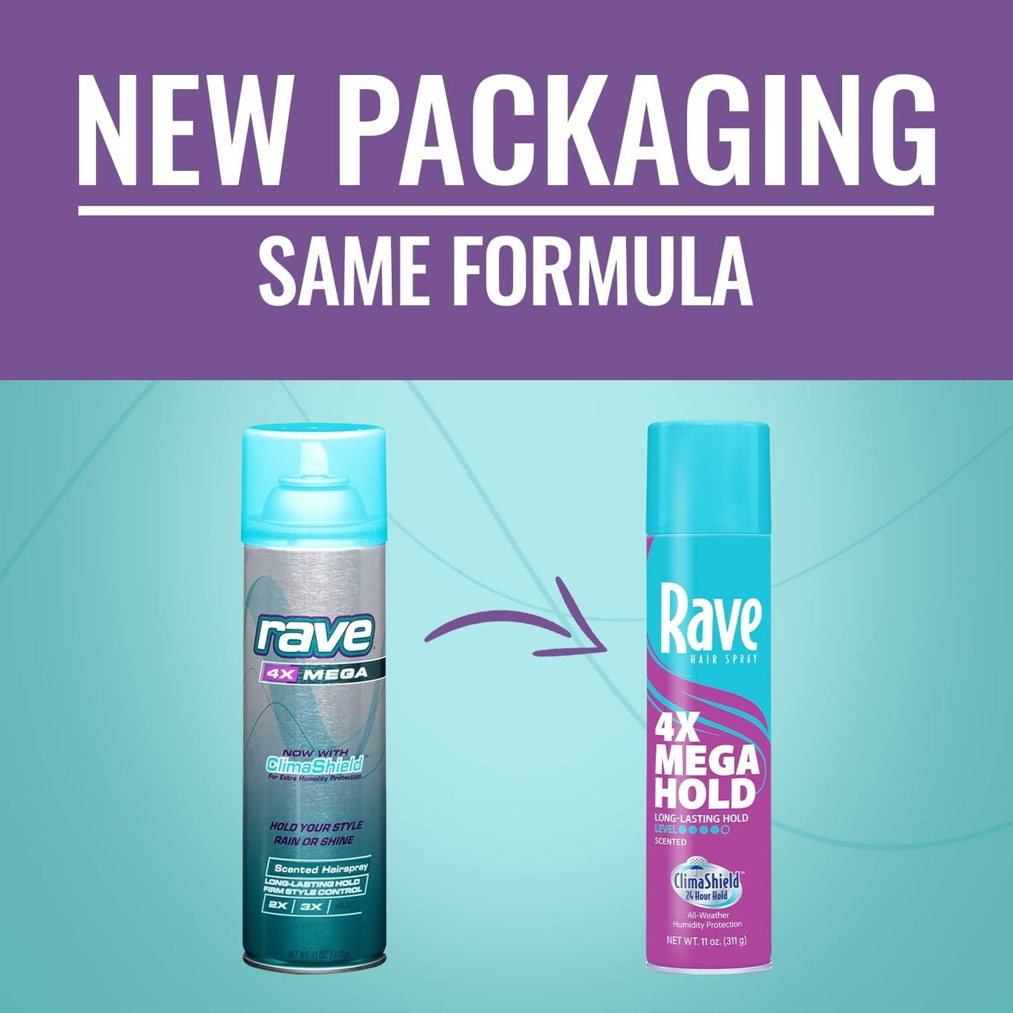 Rave 4X Mega Long-Lasting Firm Hold Scented Hair Spray for Heat Protection, Volume and Shine - ClimaShield for Extra Humidity & Minimizes Frizz - 4 pc