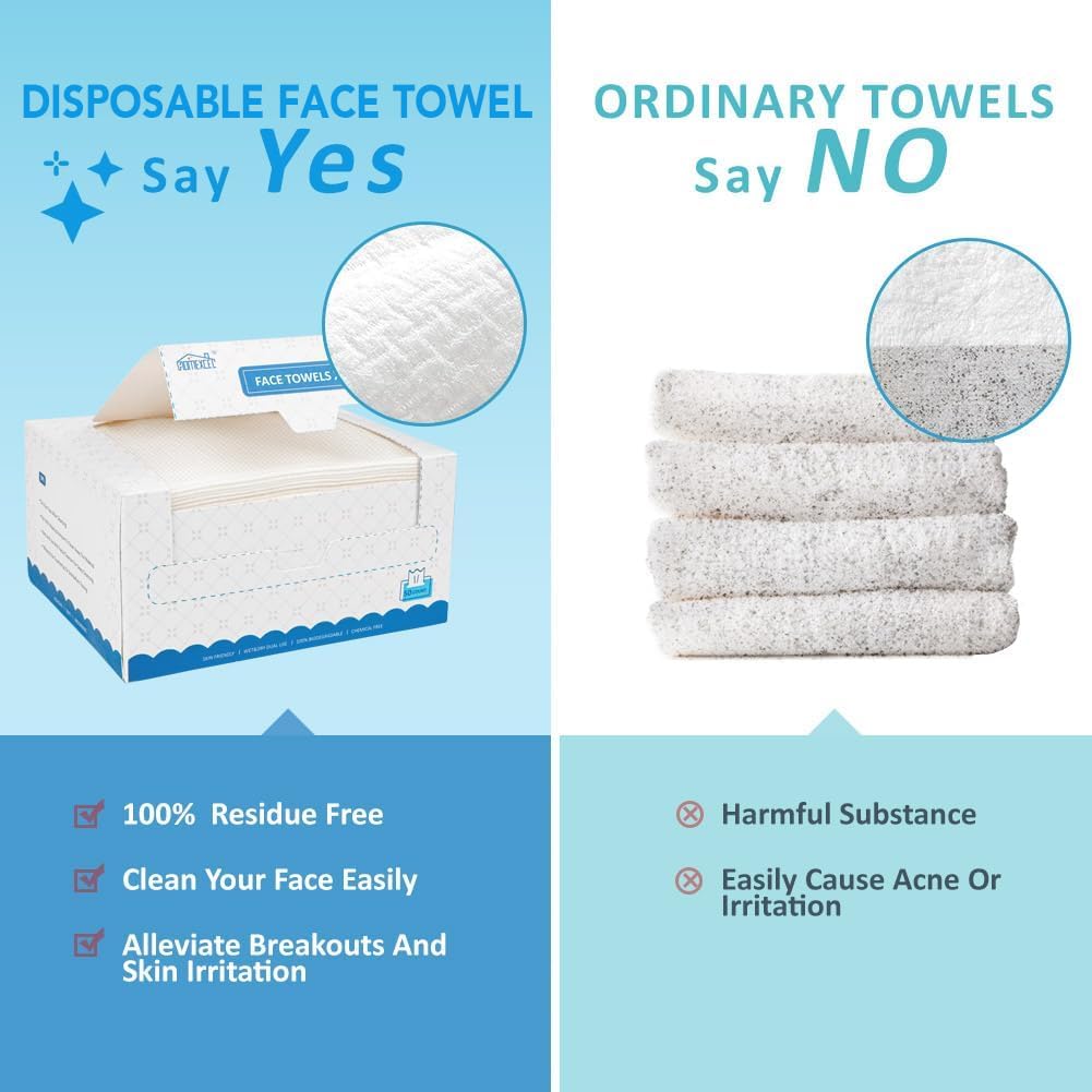 HOMEXCEL Face Towels 200 Count (4 Box), Disposable Makeup Remover Wipes, Super Soft Biodegradable Dry Facial Hand Clean Facial Towels Wash Cloth
