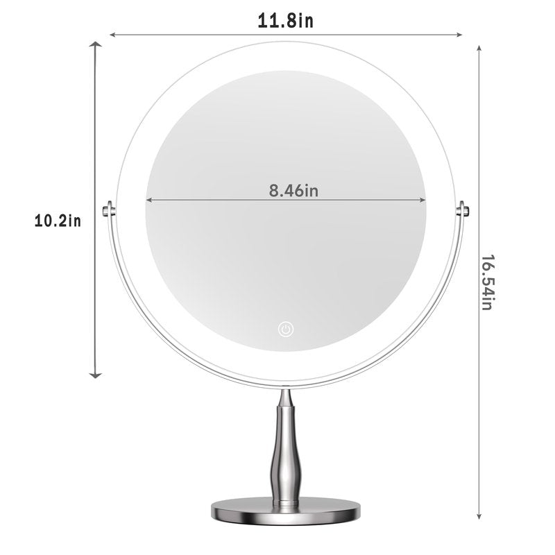 DEXHOM 11.8" Extra Large Lighted Makeup Mirror, 1X/10X, 2-Sided Magnifying Mirror with 96 LEDs, 3 Color Dimmable Lights, 360° Swivel, LED Vanity Mirror, White - Great Gift Chrome