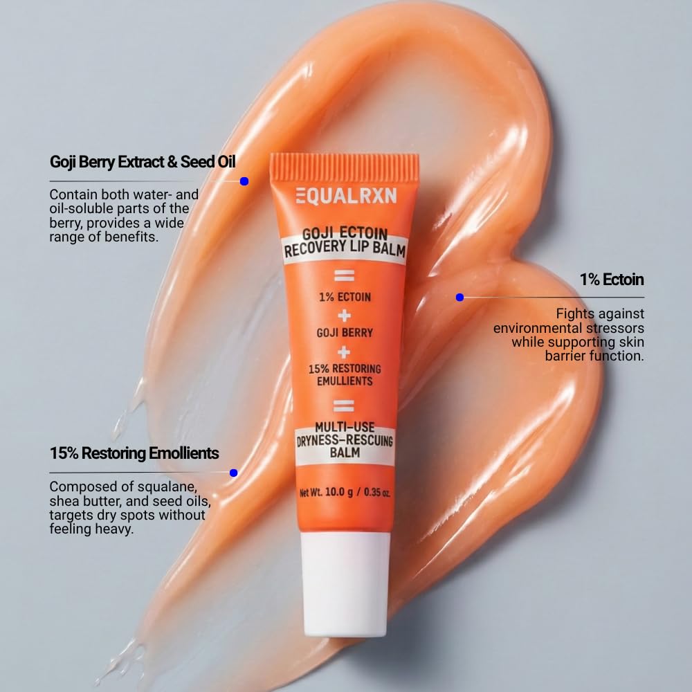 EqualRXN Goji Ectoin Recovery Lip Balm - Hydrating Moisture Oil Formula with Papaya Enzyme for Dry Chapped Lips Barrier & Skin Patches