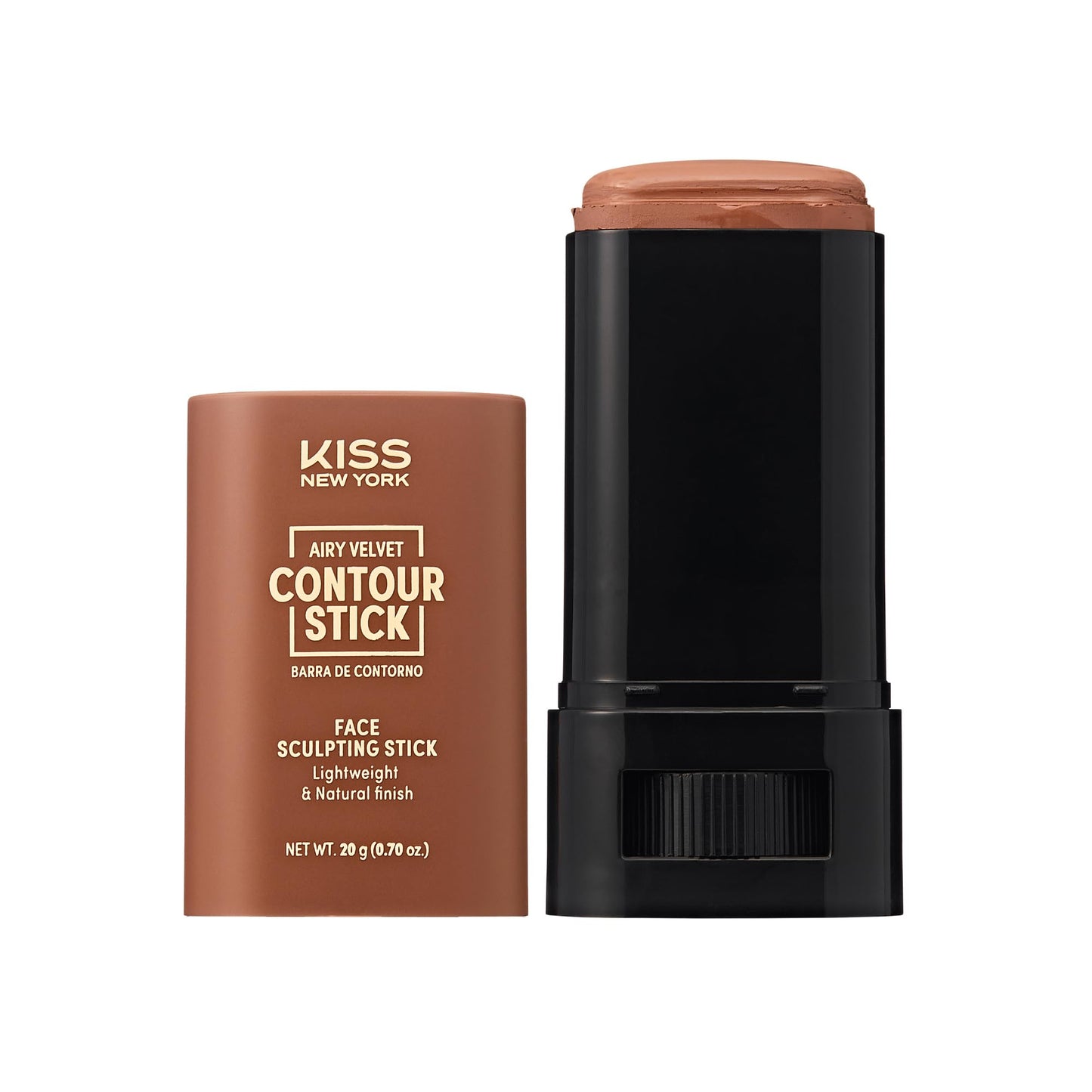 Kiss New York Airy Velvet Contour Stick, Cool Toned Face Sculpting Cream Makeup, Buildable with Lightweight Natural Finish, Hyaluronic Acid & Green Tea Extract (6 Rich, 0.70 Ounce)