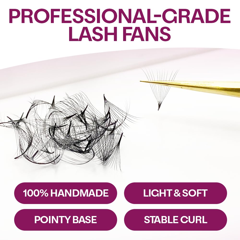 GLAMGAZE 800 Promade Fans 8-15mm Mixed Lengths - 5D to 16D, C CC D Curl, 0.05-0.07mm Thickness - Premade Lash Fans Volume Lash Extensions Loose Premade Fans Eyelash Extensions (16D-0.05-CC 8-15mm)