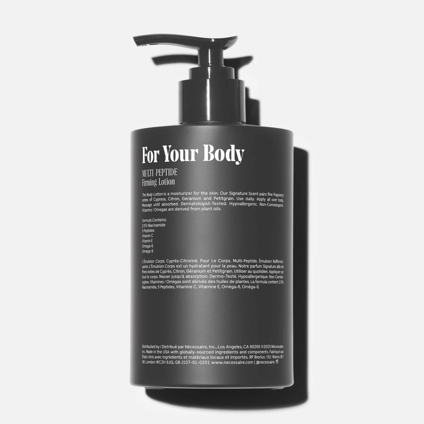 Nécessaire The Body Lotion Cyprès-Citronné – Multi-Peptide Moisturizer - Firming Body Lotion for Women + Men. 2.5% Niacinamide. Dermatologist-Tested, Vegan. Hypoallergenic for Sensitive Skin. 15.2oz