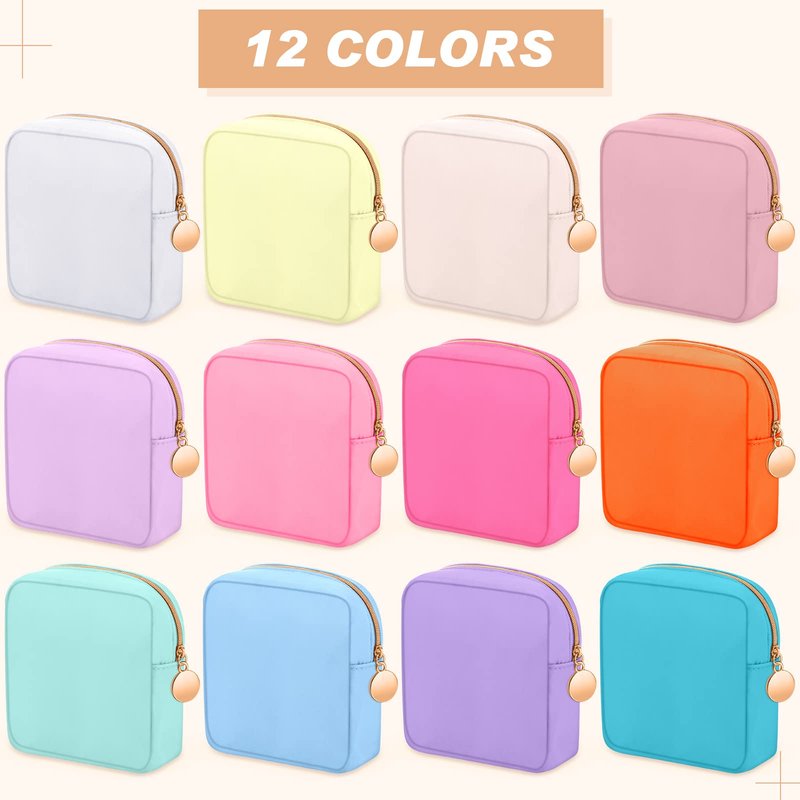 Kacctyen 12 Pcs Mini Makeup Bag Nylon Small Pouch for Purse Mini Square Nylon Pouch with Zipper Small Cosmetic Travel Makeup Bag Purse Organizer for Women(Fresh Color,Regular)