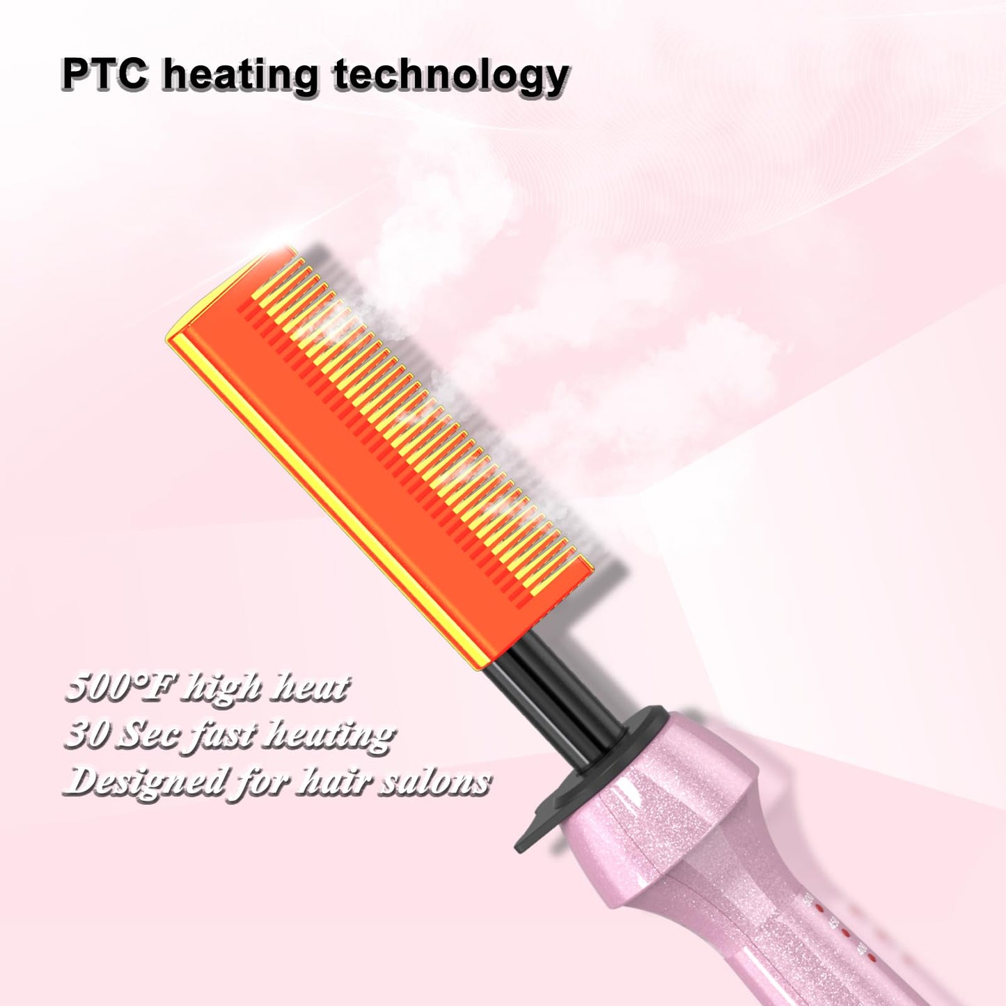 Dan 500℉ hot Comb,Hot Comb for Black Hair, Electric HotComb,hot Comb Straightener for Wigs,Dual Voltage Pressing Comb, Temperatures Adjustable,60 Min Auto Shut Off, (Pink)