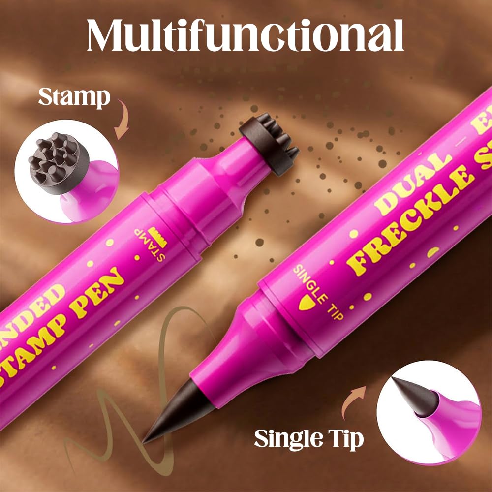 2 Pcs Freckles Stamp Pen, 2026 New Dual-Ended Waterproof Freckle Pen, Realistic Long-Lasting Freckles Makeup, Smudge-Proof Fake Freck Pen for Natural (Deep Brown)