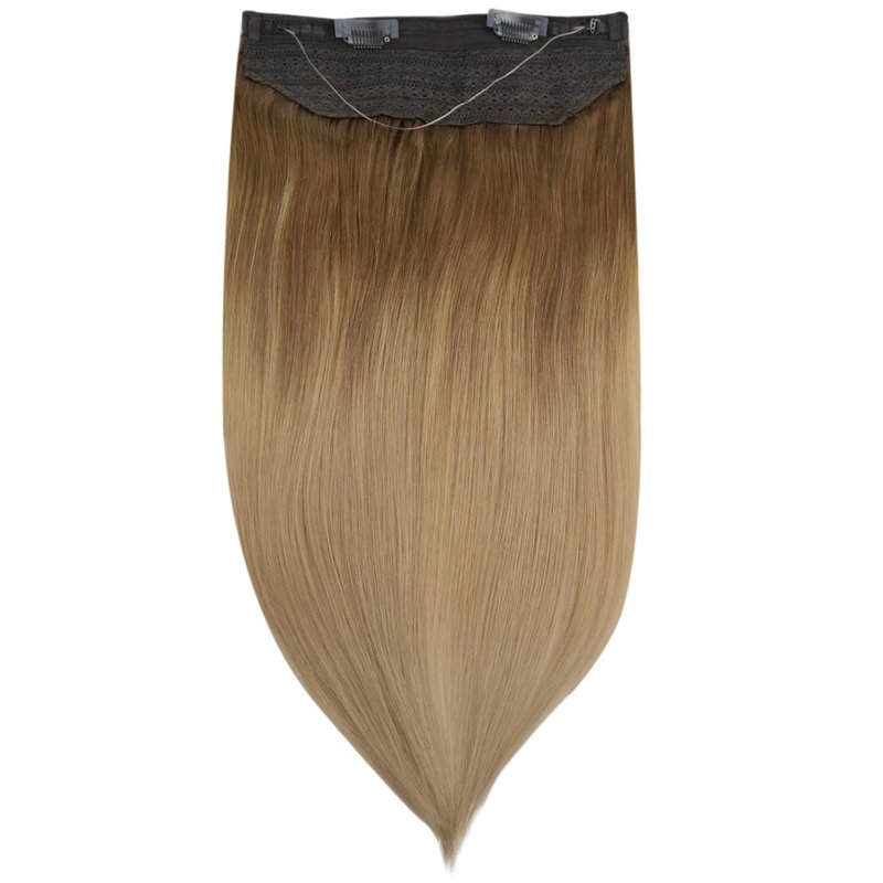 Invisible Wire Hair Extensions - 12 Inch Real Human Hair | Golden Brown to Dirty Blonde, 70g Fishing Line Secret Hairpiece