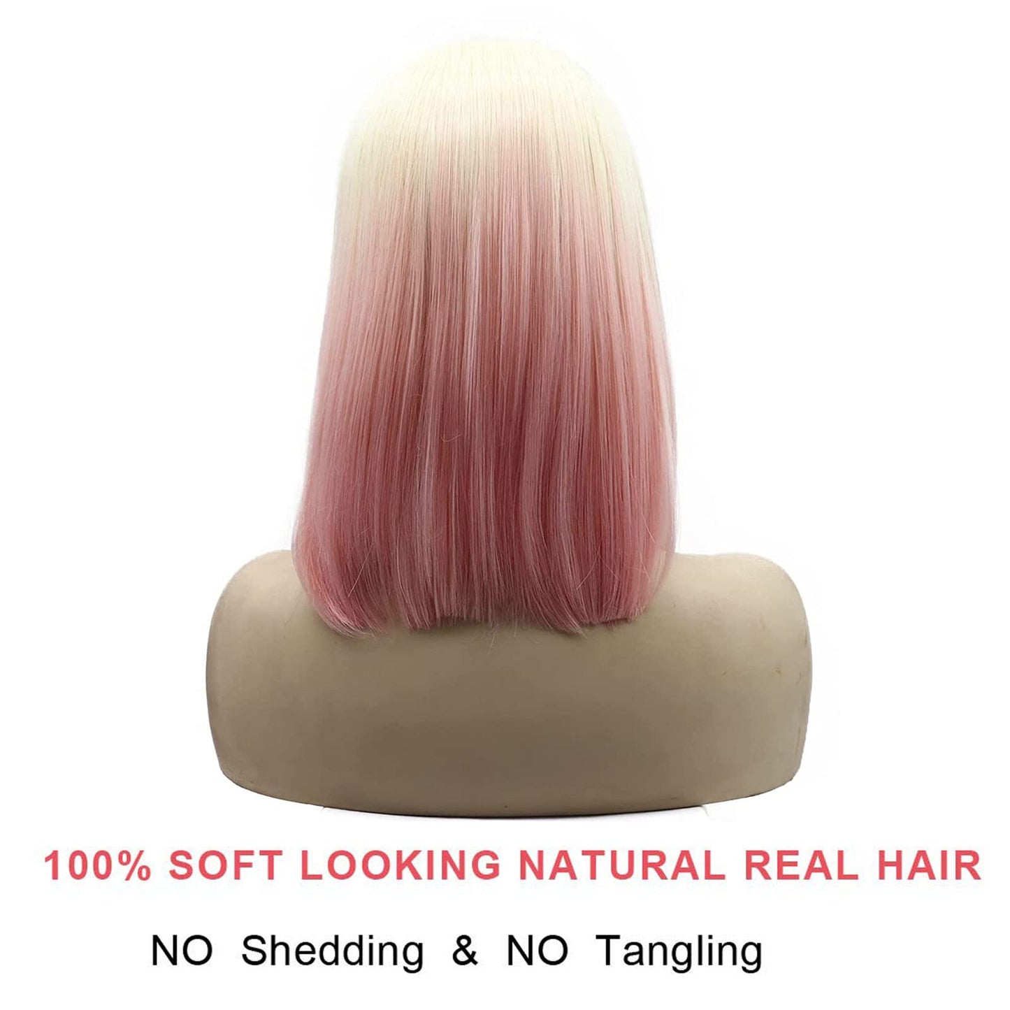 AFBeauty Pink Blonde Short Wigs for Black Women Rainbow Bob Lace Front Wig Handmade Lace Frontal Pastel Real hair Wigs Glueless Synthetic Heat Resistant Cosplay Makeup Daily Ladies Drag Anime 14 Inch