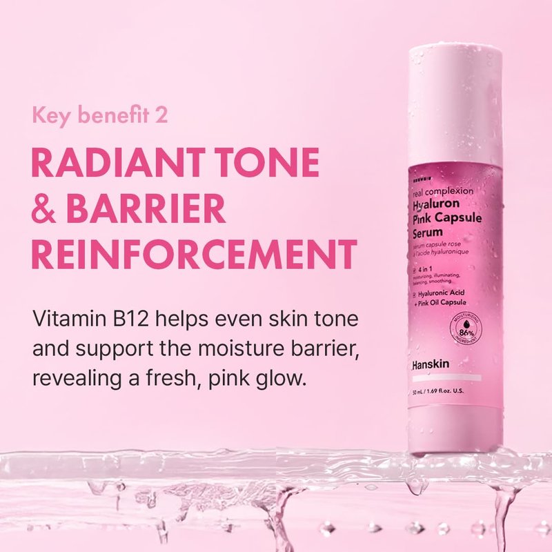 Hyaluron Pink Capsule Serum - 6-Layer Hyaluronic Acid for Deep Hydration & Glass Skin Glow | Vitamin B12 Moisturizing Serum | 1.69 fl oz