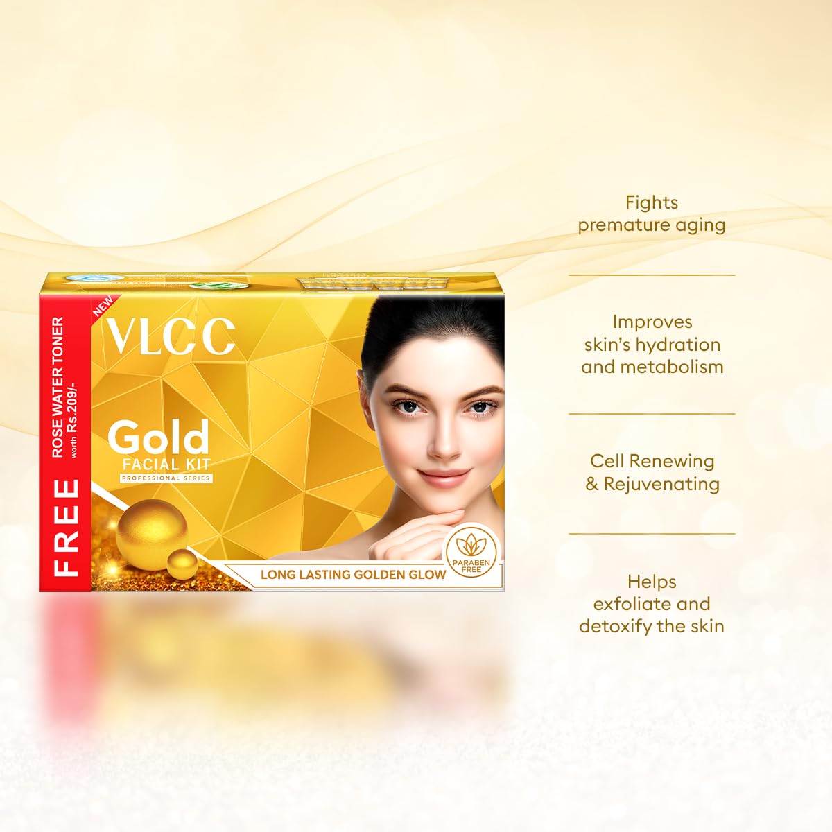 VLCC Gold Facial Kit + FREE Rose Water Toner | 300gm + 100ml