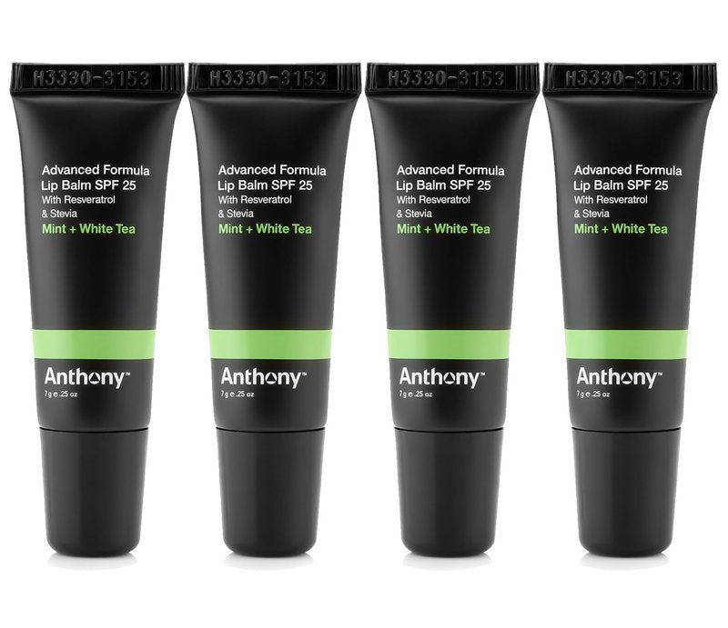 Anthony SPF 25 Lip Balm with Sunscreen for Lips 4-Pack, Contains Green Tea Extract Shea Butter and Vitamin E Moisturizing Repair Treatment for Chapped and Dry Lips Hydrates Protects and Nourishes Lips