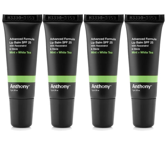 Anthony SPF 25 Lip Balm with Sunscreen for Lips 4-Pack, Contains Green Tea Extract Shea Butter and Vitamin E Moisturizing Repair Treatment for Chapped and Dry Lips Hydrates Protects and Nourishes Lips