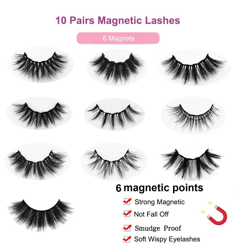 DAODER Magnetic Eyelashes with 4 Tubes Eyeliner Kit Long Magnetic Lashes Wispy 10-20MM Variety Pestañas Postizas Magneticas D Curl 10 Pairs Magnet False Eyelashes for Daily Wear