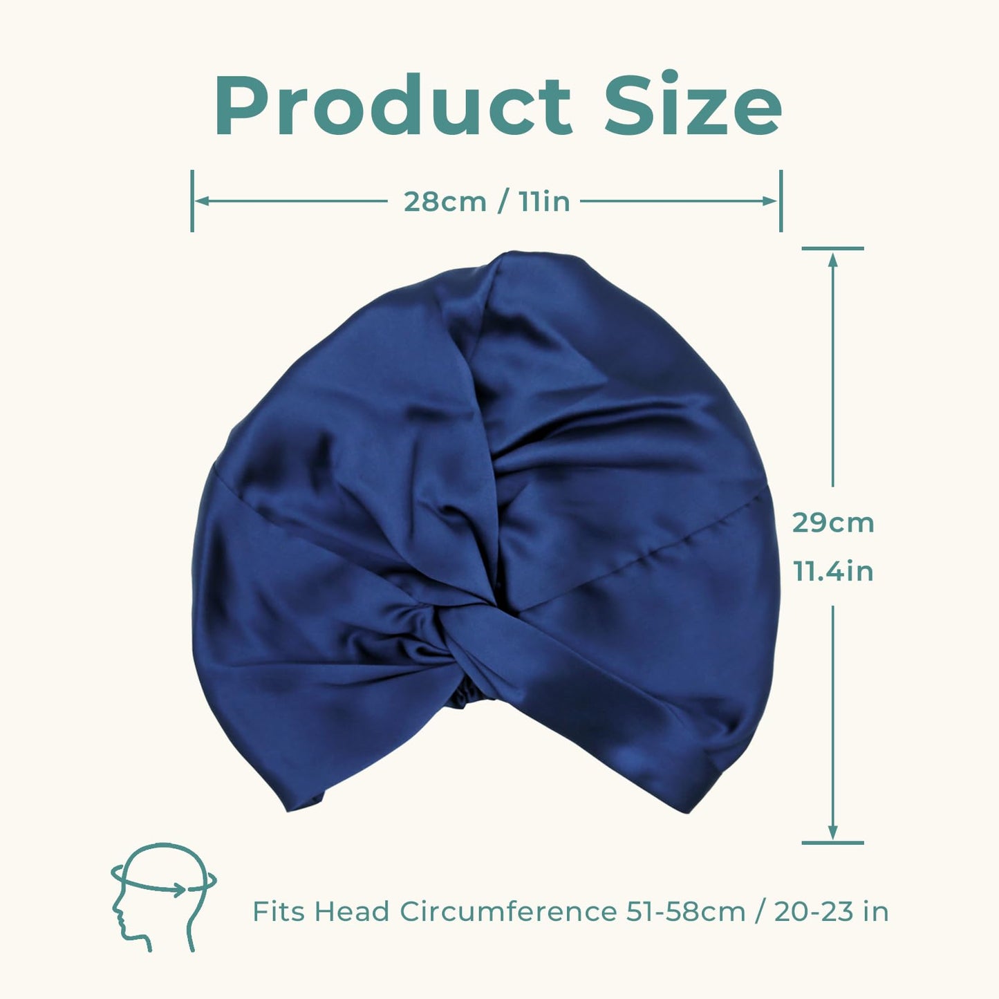 LumeSilk Mulberry Silk Bonnet, Double-Layered Hair Bonnet for Sleeping Women, Pure Silk Turban, Night Sleep Hair Wrap, Navy Blue