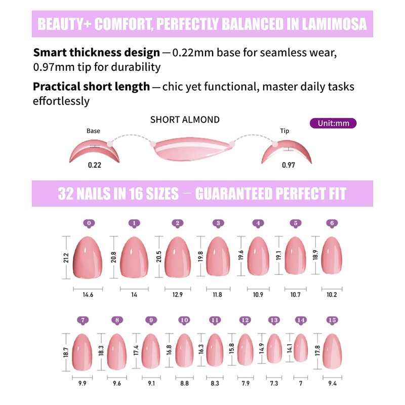 LAMIMOSA 32Pcs Burgundy Press On Nails Short Almond – Soft Gel Red Solid Color Fake Nails in 16 Sizes, Reusable Glue on Nails Kit, TUSCAN WINE