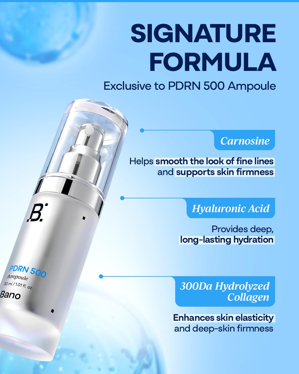 Bano PDRN 500 Ampoule – Firming & Hydrating Serum with PDRN, Peptides, Collagen & Hyaluronic Acid | Korean Skincare for Sensitive Skin | Fragrance-Free | 1.01 fl oz
