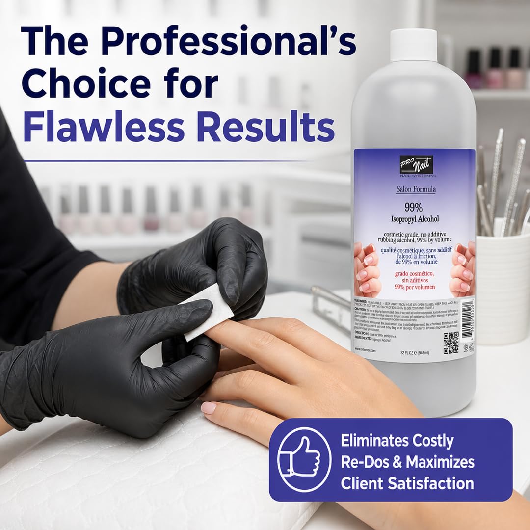 PRONAIL Nail Prep & Cleanser – 99% Isopropyl Alcohol Nail Dehydrator & Gel Cleanser | Chip-Free Adhesion for Gel & Acrylic | Professional Salon & At-Home Use | Made in USA | 32 oz