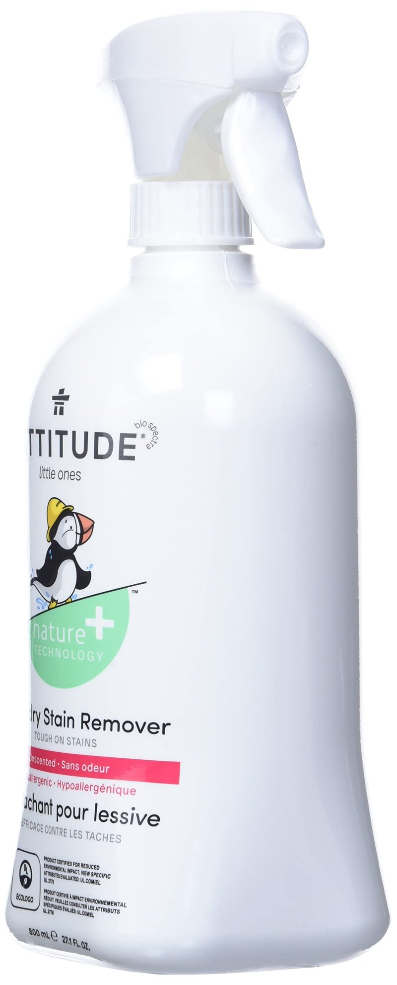 ATTITUDE Baby Laundry Stain Remover, Plant and Mineral-Based Ingredients, Vegan and Cruelty-free Household Products, Unscented, 27.1 Fl Oz