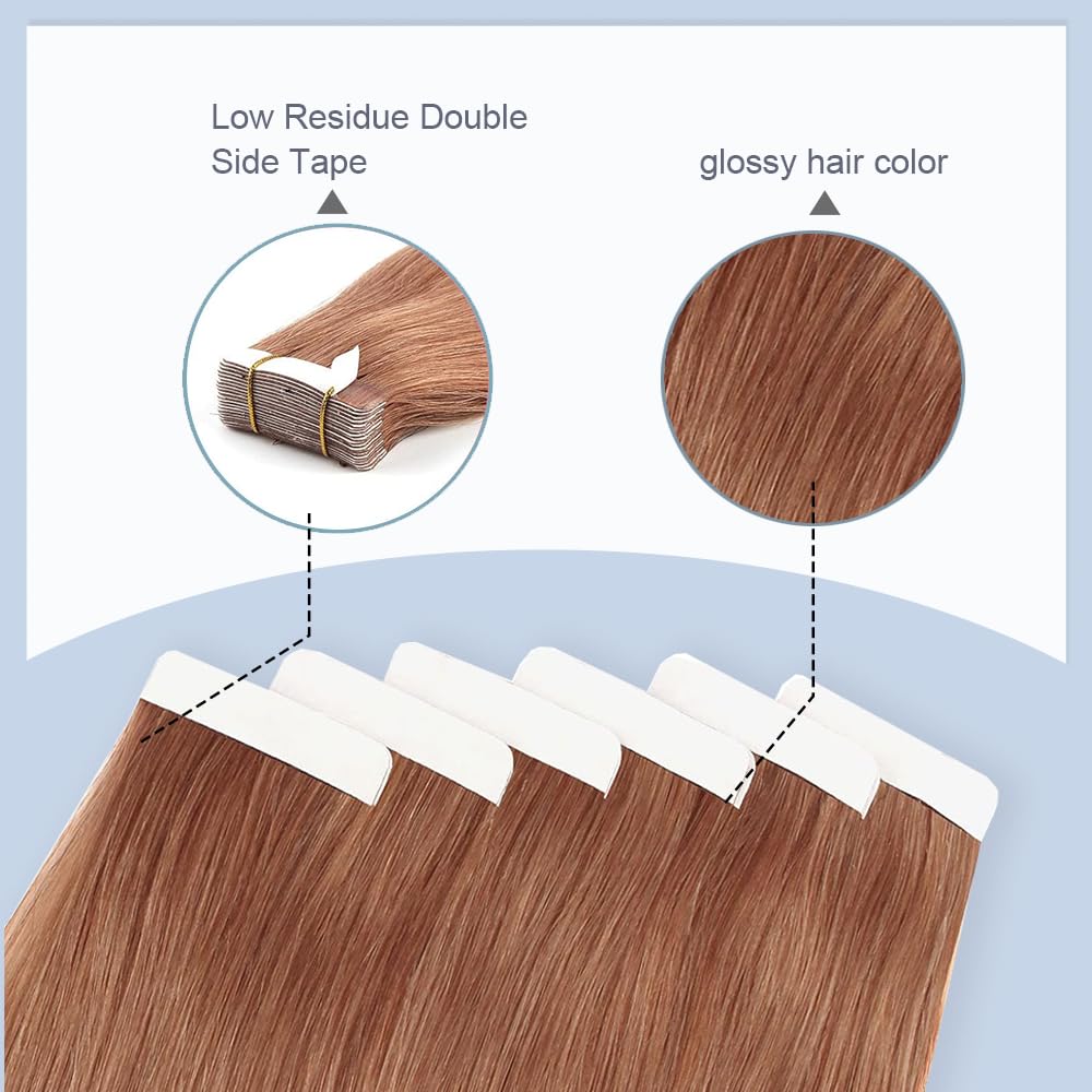 #30 Brown Tape in Extensions Human Hair 18 Inch Brown Straight Tape in Seamless Extensions Real Human Hair Skin Weft Seamless Invisible Unprocessed Virgin Remy Hair 50g 20 Pcs